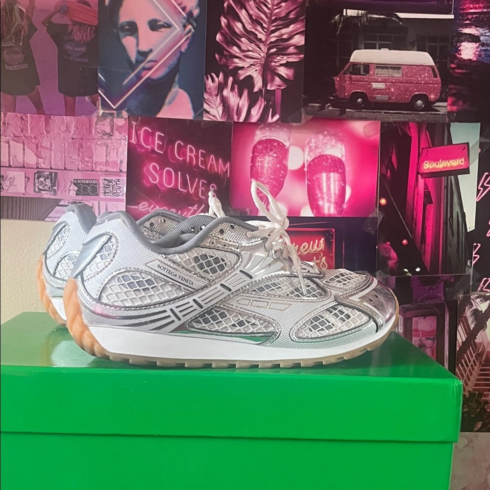 Bottega Veneta Silver and White Sneakers